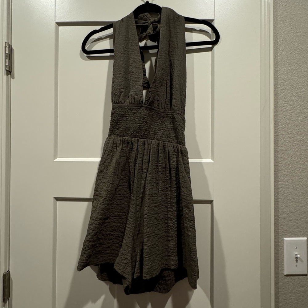 Elegant Olive Green Halter Dress